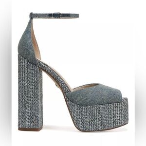 NIB Sam Edelman Kori Washed Denim Blue Ankle Strap Platform Sandals